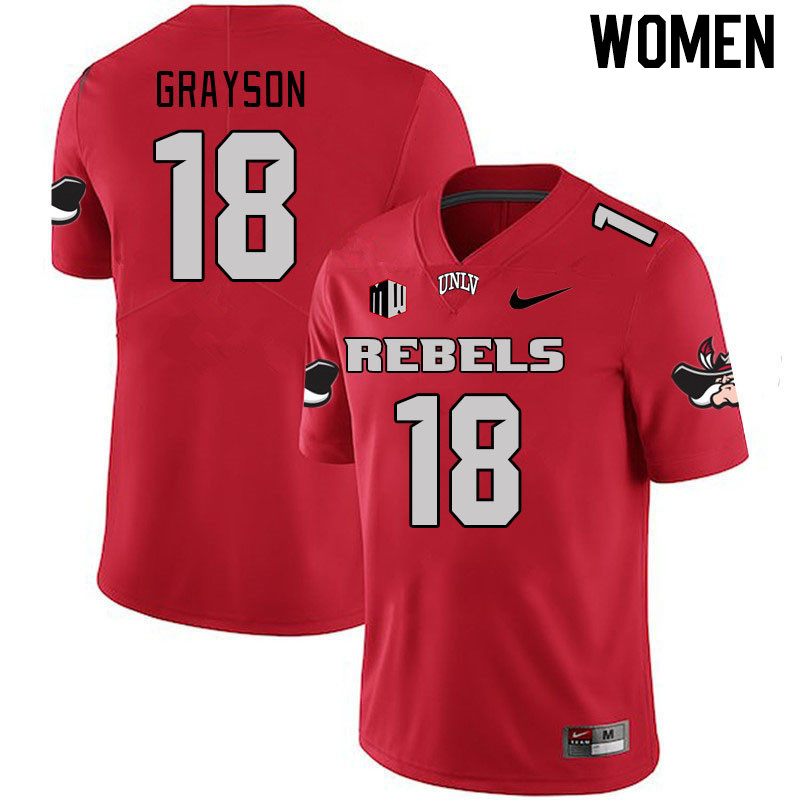 Women #18 Shaun Grayson UNLV Rebels 2023 College Football Jerseys Stitched-Scarlet